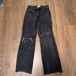 Zara Black Distressed full length wide leg Women's Jeans